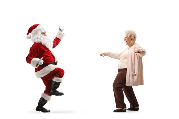Profil Complet Prise Vue Père Noël Heureux Dansant Avec Une — Photo
