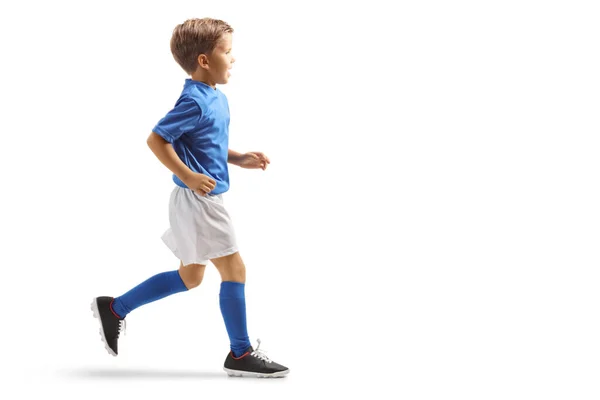 Profile Shot Boy Wearing Sports Jersey Running Isolated White Background — Stock Photo, Image