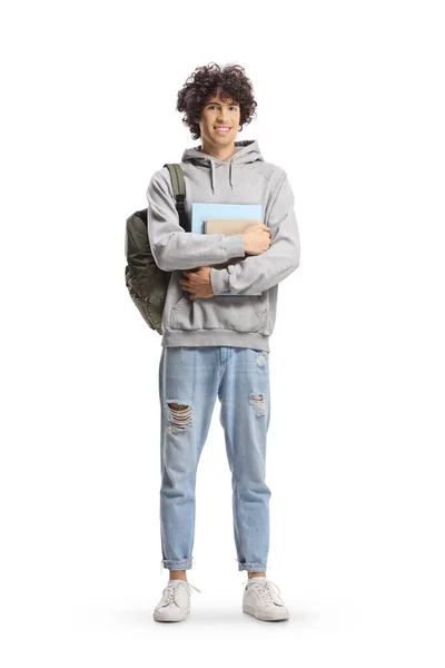 Retrato Completo Estudiante Con Pelo Rizado Llevando Una Mochila Libros —  Fotos de Stock