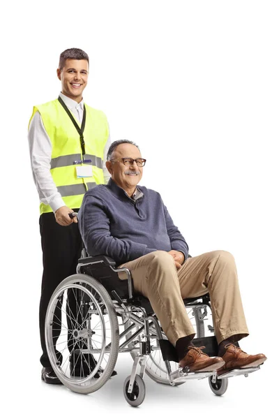 Beyaz Arka Planda Izole Edilmiş Tekerlekli Sandalyeli Olgun Bir Adamın — Stok fotoğraf