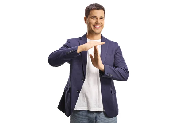Casual Young Man Gesturing Time Out Isolated White Background — Stock Photo, Image