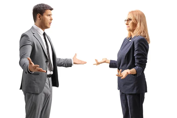 Profesional Hombre Mujer Argumentando Aislado Sobre Fondo Blanco — Foto de Stock