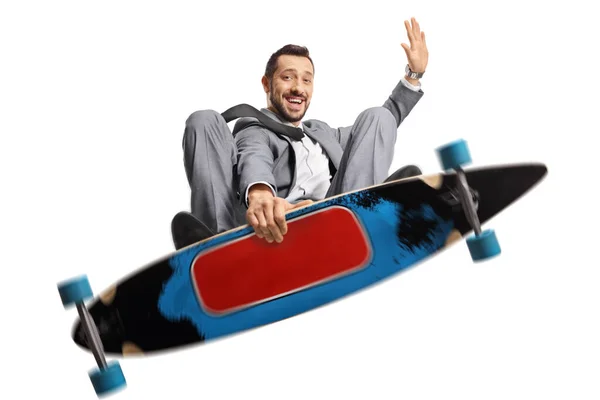 Podnikatel Skateboardu Úsměvem Izolované Bílém Pozadí — Stock fotografie