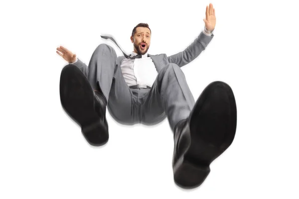 Professional Man Gray Suit Falling Isolated White Background — Stock Photo, Image