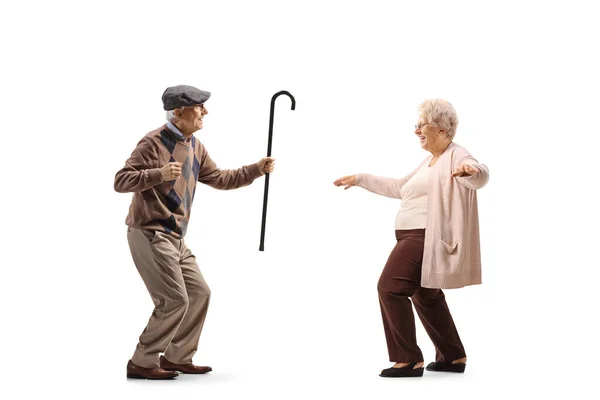 Полнометражный Снимок Пожилого Мужа Жены Танцующих Белом Фоне — стоковое фото