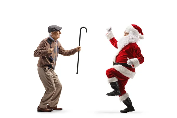 Profil Complet Homme Âgé Dansant Avec Père Noël Isolé Sur — Photo