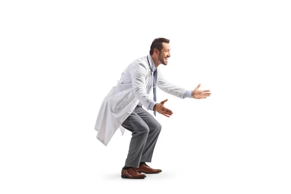 Vollständige Profilaufnahme Eines Männlichen Arztes Der Darauf Wartet Jemanden Umarmen — Stockfoto