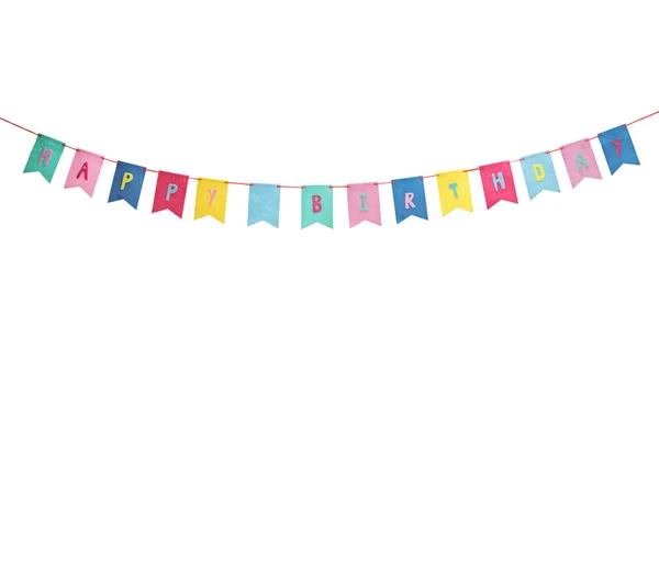 Birthday Decoration Happy Birthday Flags Isolated White Background — Stock Photo, Image