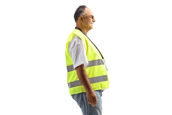 Mature Man Safety Vest Isolated White Background — Stock Photo, Image