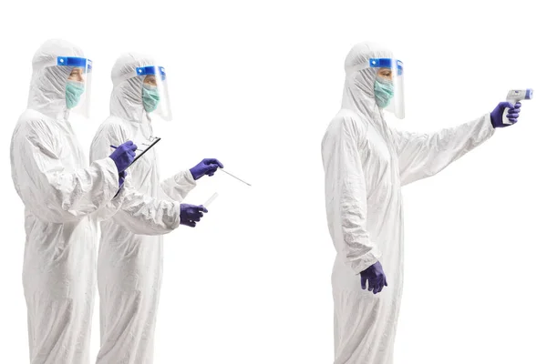 People Hazmat Suits Protective Equipment Isolated White Background — Stock Photo, Image
