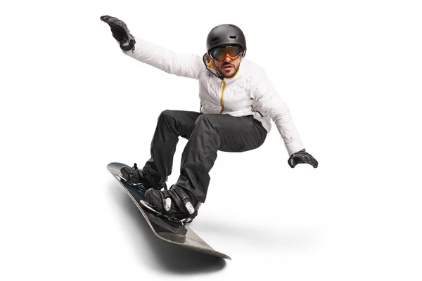 Man Rider Snowboard Isolerad Vit Bakgrund — Stockfoto