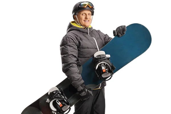 Mature Man Snowboarding Equipment Isolated White Background — Stock Photo, Image
