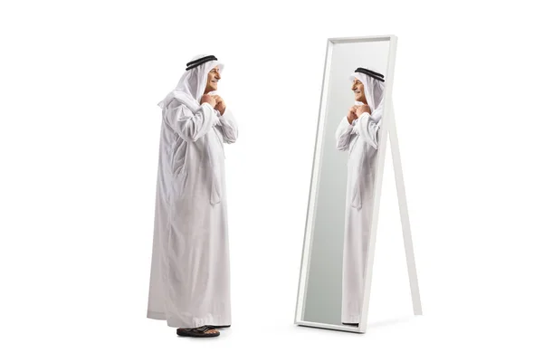 Full Length Profile Shot Mature Arab Man White Robe Standing – stockfoto