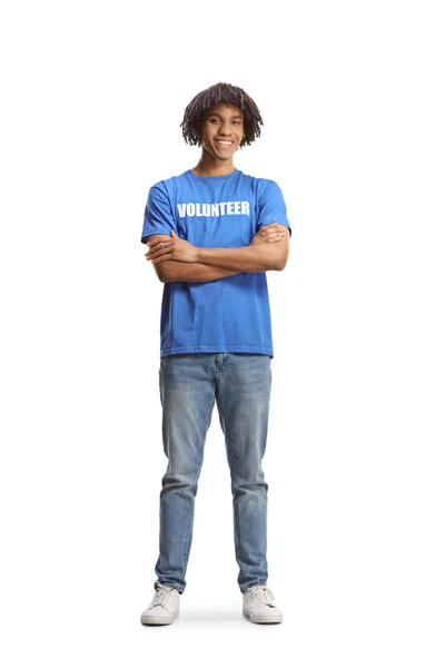 Full Length Portrait Young African American Male Volunteer Isolated White — Fotografia de Stock