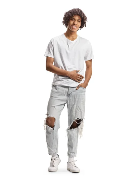 Full Length Portrait Young African American Male Model Wearing Jeans — Photo
