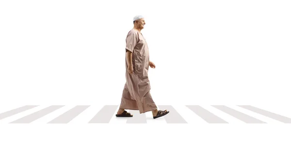 Full Length Profile Shot Mature Arab Man Ethinc Clothes Walking — Photo