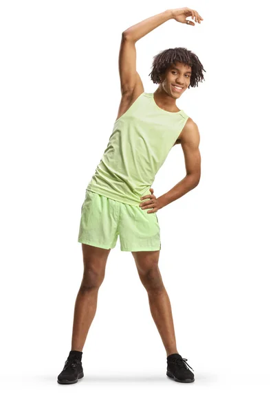 Full Length Portrait African American Young Man Sportswear Exercising Isolated — Photo