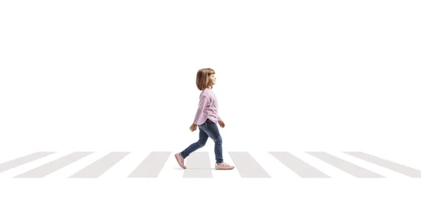Child Walking Pedestrian Crossing Isolated White Background — Photo