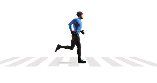 Male Runner Pedestrian Crossing Isolated White Background — Stockfoto