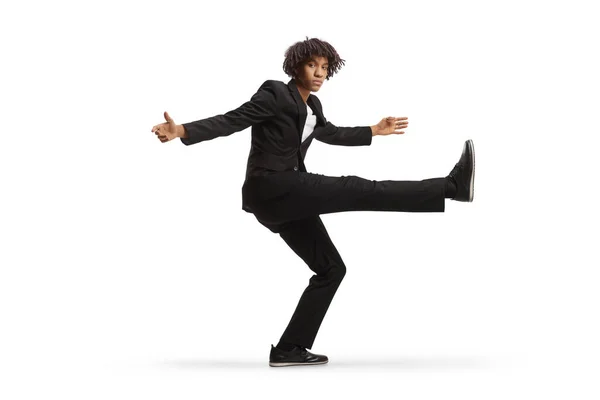 Full Length Shot Young African American Man Suit Dancing Isolated — Stock Photo, Image