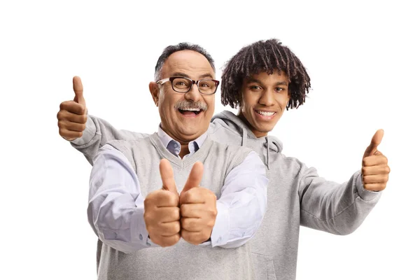 Young African American Man Mature Man Gesturing Thumbs Isolated White — Stock Photo, Image