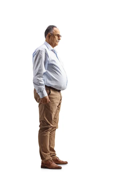 Full Length Profile Shot Mature Man Standing Isolated White Background — Zdjęcie stockowe