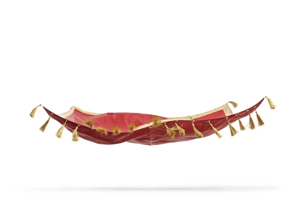 白い背景に隔離された赤いベルベットの空飛ぶカーペット — ストック写真