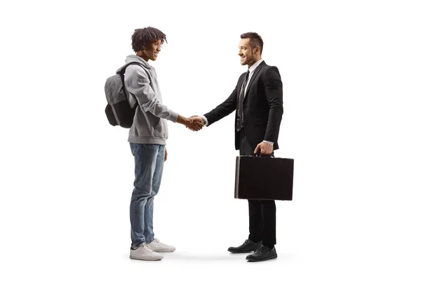 Full Length Profile Shot African American Young Man Shaking Hands — Stock Photo, Image