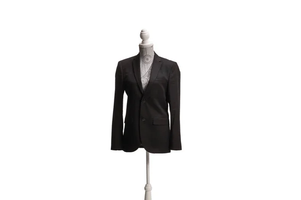 Poupée Mannequin Avec Costume Noir Isolé Sur Fond Blanc — Photo
