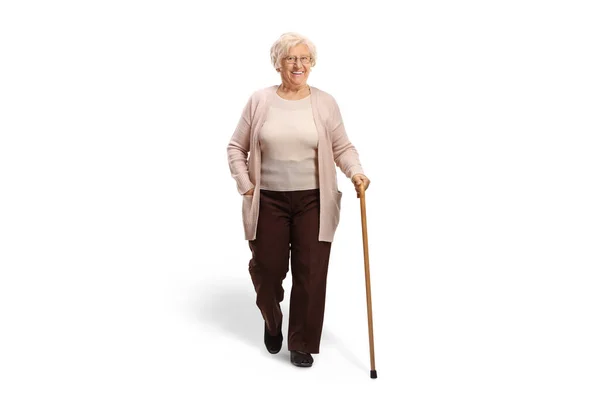 Full Length Portret Van Een Senior Vrouw Met Een Stok — Stockfoto