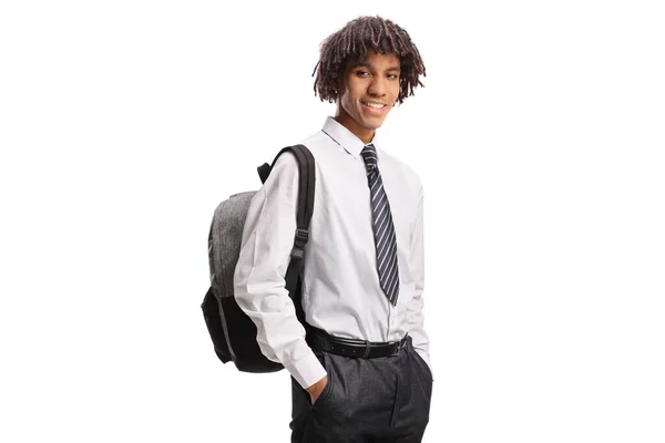 Afričtí Američtí Studenti Nosí Školní Uniformu Izolované Bílém Pozadí — Stock fotografie