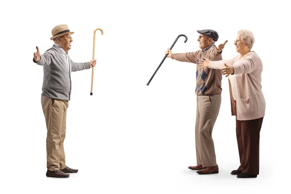 Senior Meeting Elderly Man Woman Isolated White Backgroun — Stock Photo, Image