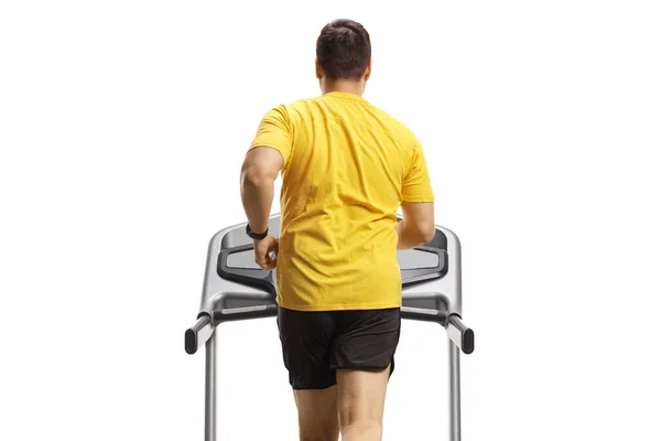 Rear Shot Man Running Treadmill Isolated White Background — Stock Photo, Image