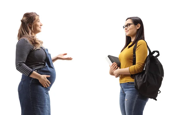 Profilbild Einer Schwangeren Frau Gespräch Mit Einer Studentin Isoliert Auf — Stockfoto