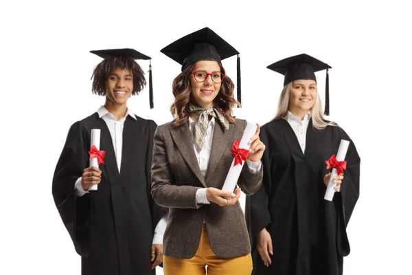 Ungdomar Med Examen Diplom Isolerad Vit Bakgrund — Stockfoto