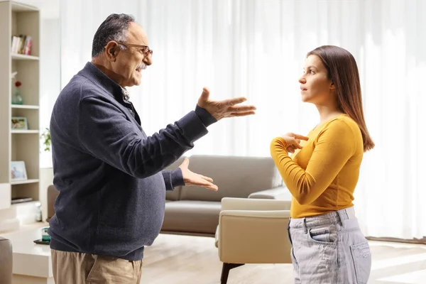 Profile Shot Father Arguing Aughter Home Living Room — Stock Photo, Image