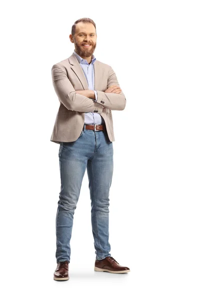 Full Length Shot Young Professional Man Standing Folded Arms Smiling — Stock Photo, Image