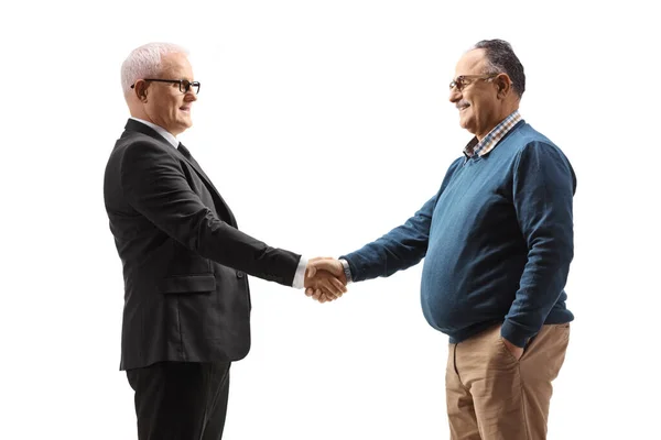Handshake Mature Casual Man Businessman Isolated White Background — Stock Photo, Image