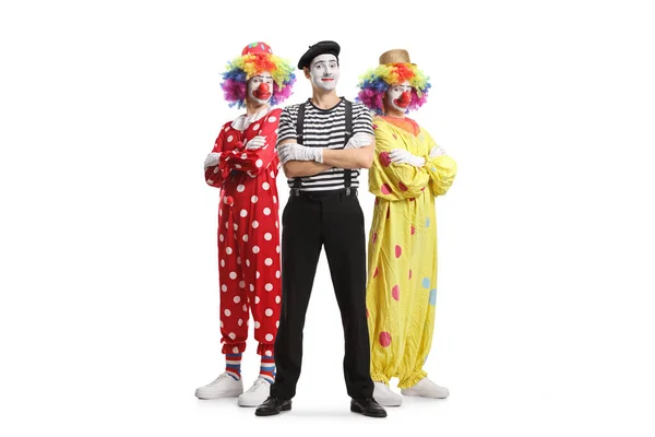 Portrait Complet Deux Clowns Mime Posant Avec Les Bras Croisés — Photo
