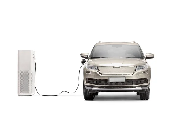 Cable Connected Vehicle Electric Charging Isolated White Background — Stock Photo, Image
