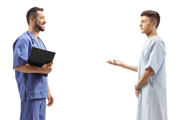 Profile Shot Male Healthcare Worker Young Male Patient Having Conversation — Stock Photo, Image