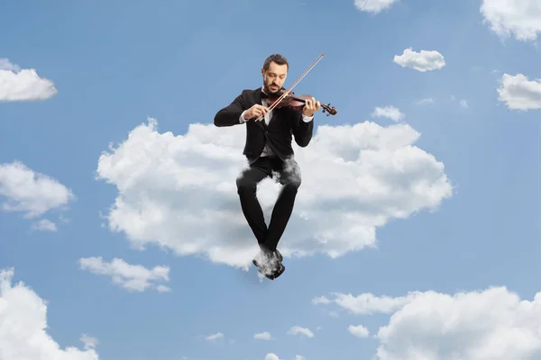 Violinista Seduto Una Nuvola Suonare Violino Cielo — Foto Stock