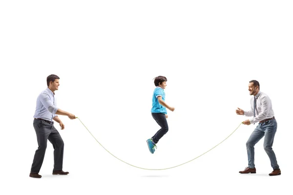 Men Boy Playing Skipping Rope Isolated White Background — Stock Photo, Image