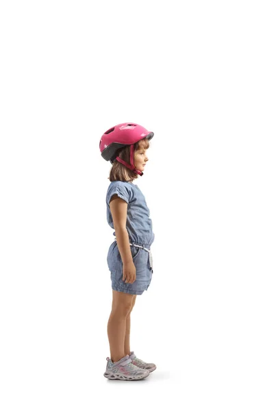 Foto Perfil Longitud Completa Una Chica Con Casco Rosa Aislado — Foto de Stock