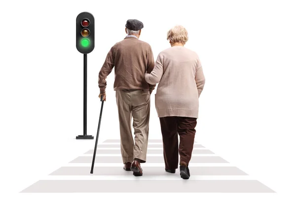 Plná Délka Zadní Pohled Záběr Staršího Muže Ženy Kráčející Chodci — Stock fotografie