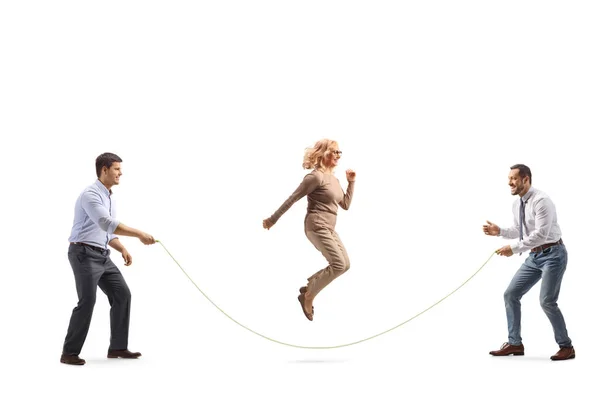 Adults Playing Skipping Rope Isolated White Background — Stock Photo, Image
