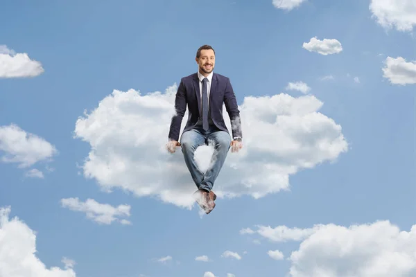 Professionell Man Flyter Ett Moln Uppe Himlen — Stockfoto