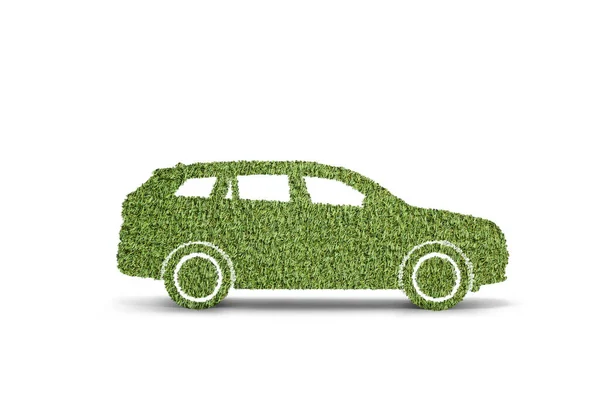 Green Car Made Grass Isolated White Background — Stock Photo, Image