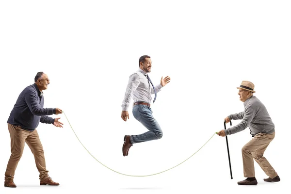 Männer Die Ein Seil Halten Und Isoliert Auf Weißem Hintergrund — Stockfoto
