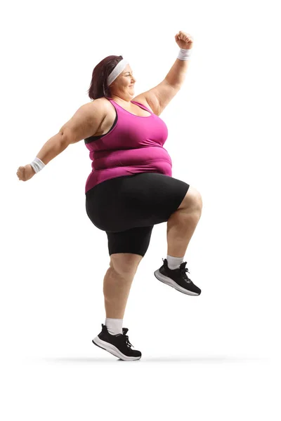 白い背景で孤立した太りすぎの女性の完全な長さのプロフィールショット — ストック写真